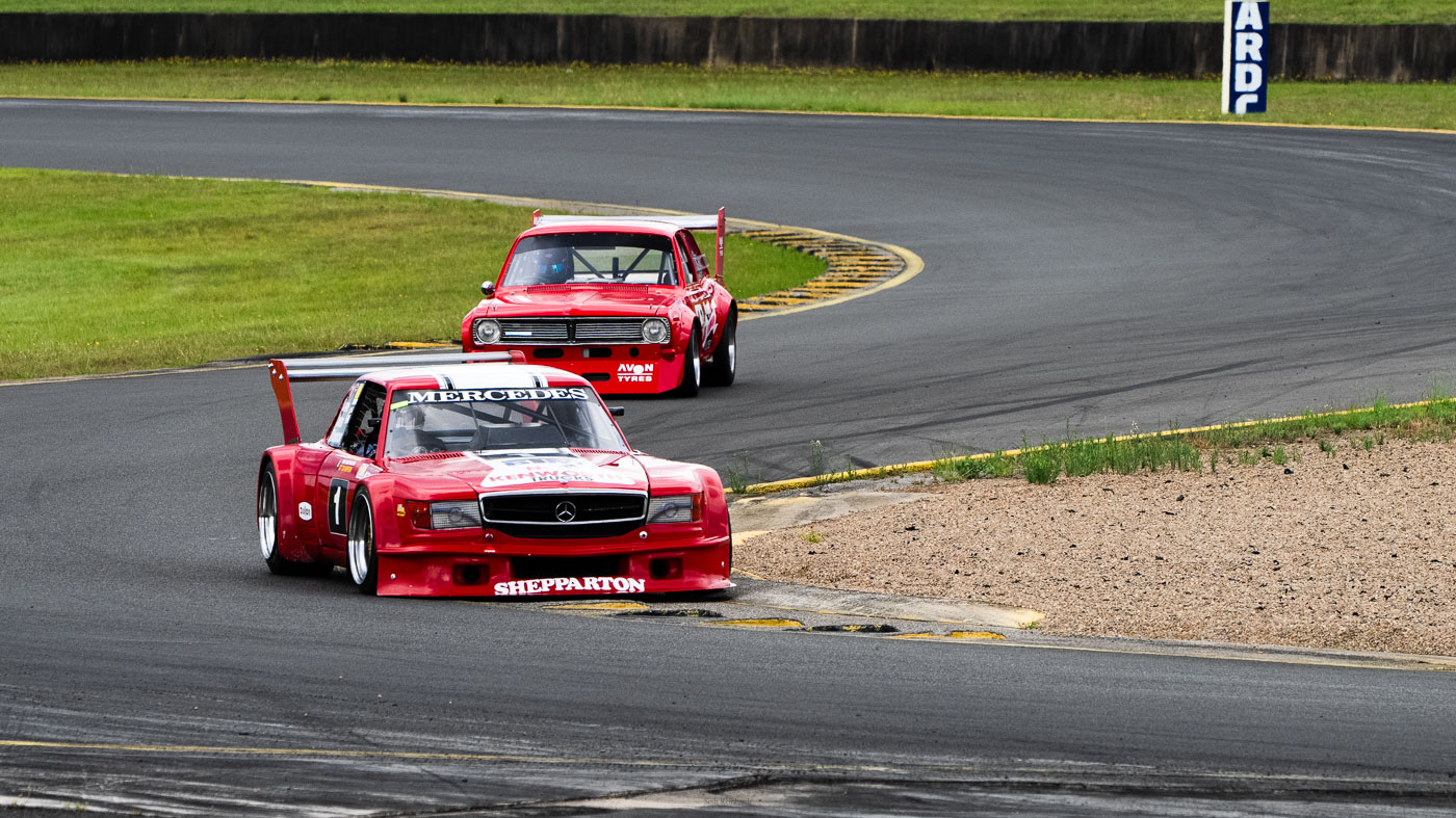 Simon Pfitzner in the 1978 Mercedes 450 SLC Sports Sedan